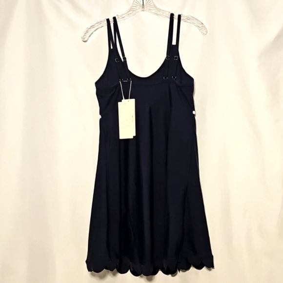 NWT Dokotoo Navy Blue Swim Dress Scalloped Hem White Trim Size L - Picture 2 of 5
